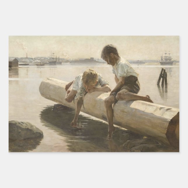 Albert Edelfelt - Two Boys on a Log Wrapping Paper Sheet (Front)
