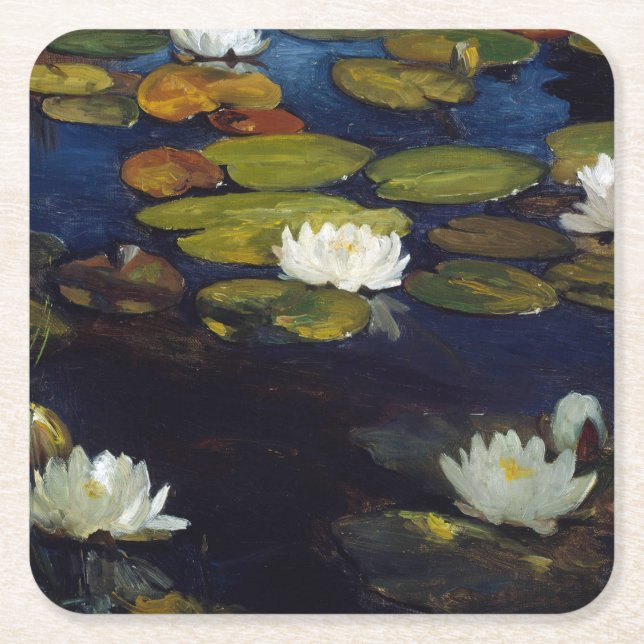 Albert Edelfelt - Water Lilies, Study Square Paper Coaster (Front)