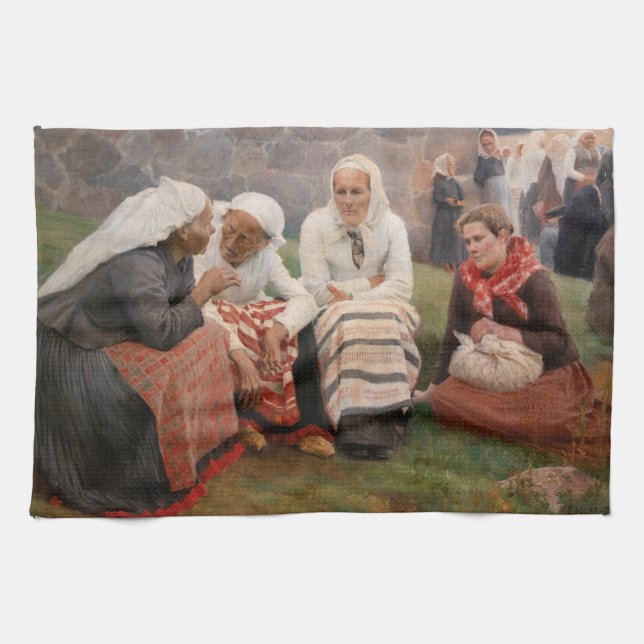 Albert Edelfelt - Women Outside the Church Tea Towel (Horizontal)