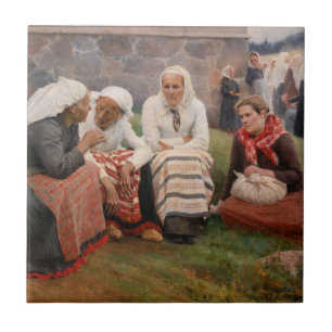 Albert Edelfelt - Women Outside the Church Tile