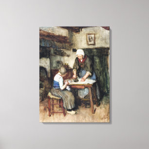 Albert Neuhuys Interior with a Woman Ironing and a Canvas Print