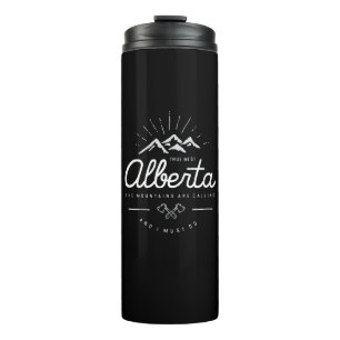 Alberta Mountains are Calling I Must Go Dark Mono Thermal Tumbler