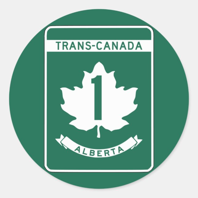 Alberta, Trans-Canada Highway Sign Classic Round Sticker (Front)