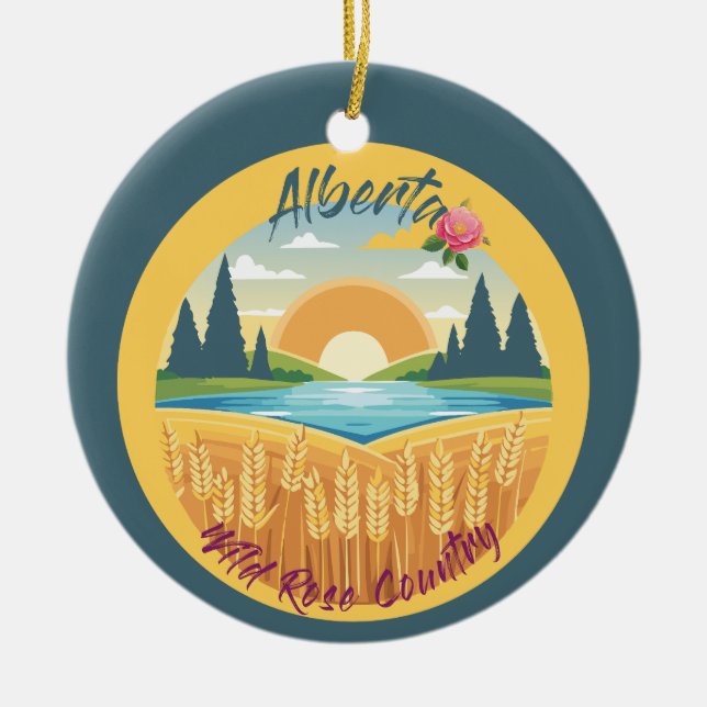 Alberta: Wild Rose Country Ceramic Tree Decoration (Front)
