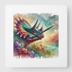 Albertaceratops in Nature 240824AREF125 - Watercol Square Wall Clock