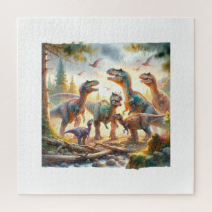 Albertosaurus Family 060624AREF112 - Watercolor Jigsaw Puzzle