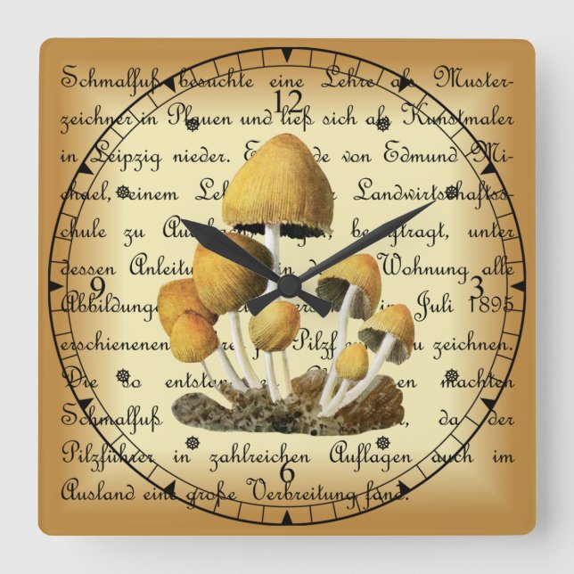 Albin Schmalfuß ~ Glimmertintling-1~ Mushrooms ~ Square Wall Clock (Front)