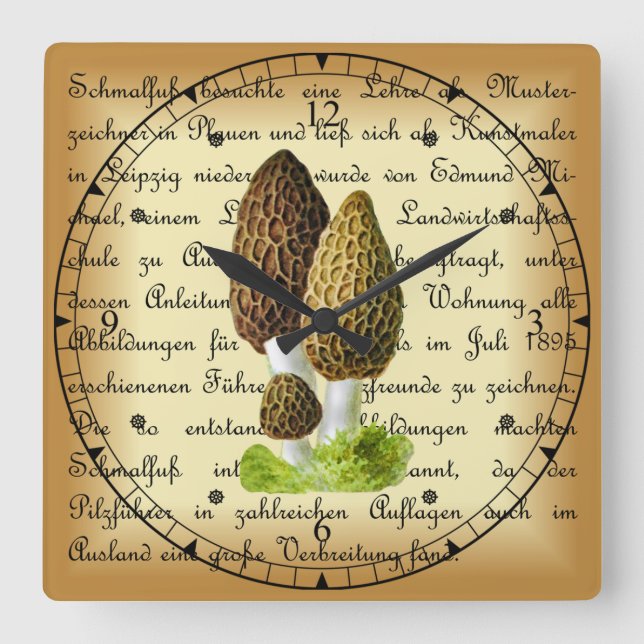 Albin Schmalfuß ~ Spitzmorchel-1~ Mushrooms ~  Square Wall Clock (Front)