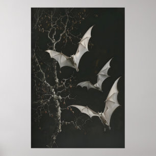 Albino Fruit Bats Art Printable, Dark Botanical Poster