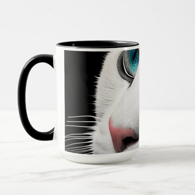 Albino White Cat Face Jewel Eyes Mug (Left)