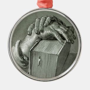 Albrecht Dürer Hand Study with Bible Metal Tree Decoration