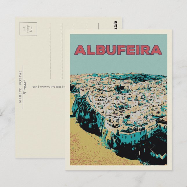 Albufeira beach from the sky Portugal illustration Postcard (Front/Back)