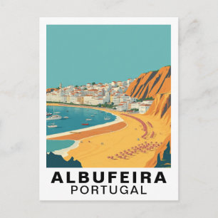 Albufeira, Portugal European Retro Travel Art Postcard