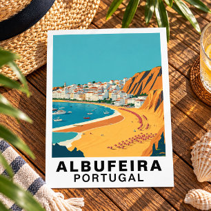 Albufeira, Portugal European Retro Travel Art Postcard