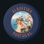 Albufeira Portugal Retro Distressed Circle Magnet<br><div class="desc">Albufeira retro vector travel design. Albufeira is a coastal city in the southern Algarve region of Portugal. It’s a former fishing village that has become a major holiday destination.</div>