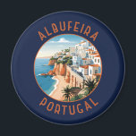 Albufeira Portugal Retro Distressed Circle Magnet<br><div class="desc">Albufeira retro vector travel design. Albufeira is a coastal city in the southern Algarve region of Portugal. It’s a former fishing village that has become a major holiday destination.</div>