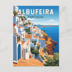 Albufeira Portugal Travel Art Vintage Postcard