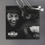 Album Cover Viral Trend Save the Date Invitation<br><div class="desc">Introducing our unique "Save the Date" card, designed to resemble an album cover. The minimalist design features a stunning photo of the couple and adds a playful touch with a bottom corner sign reminiscent of a parental advisory label. Let your guests know to mark their calendars in style with this...</div>