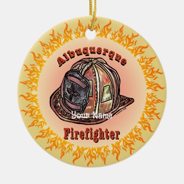 Albuquerque Firefighter Ceramic Tree Decoration (Front)