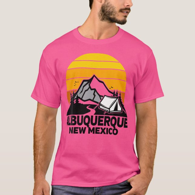 Albuquerque New Mexico Camping Retro Sunrise Mount T-Shirt (Front)