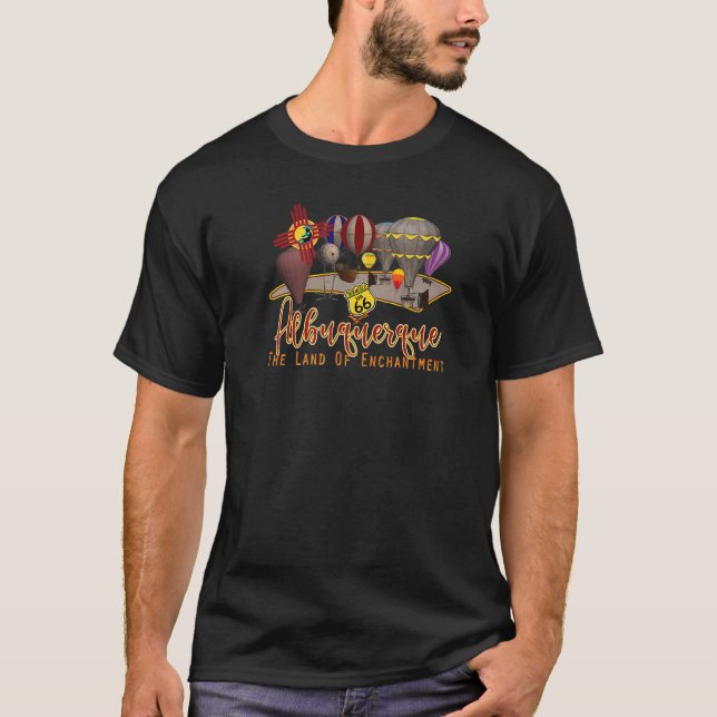 Albuquerque New Mexico Highway 66 Hot Air Balloon  T-Shirt (Front)