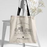 Albuquerque, New Mexico Wedding | Stylised Skyline Tote Bag<br><div class="desc">A unique wedding tote bag for a wedding taking place in the beautiful city of Albuquerque,  New Mexico.  This tote features a stylised illustration of the city's unique skyline with its name underneath.  This is followed by your wedding day information in a matching open lined style.</div>