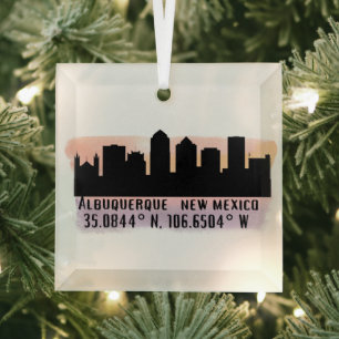 Albuquerque NM City Skyline Glass Tree Decoration