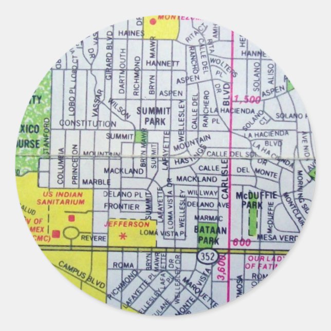 Albuquerque, NM Vintage Map Classic Round Sticker (Front)