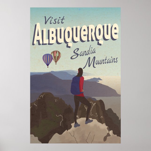 Albuquerque Sandia Mountains Retro Travel Poster (Front)