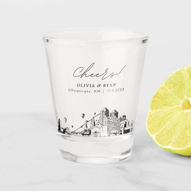 Albuquerque Wedding Favour Personalised Cheers Shot Glass (Front)