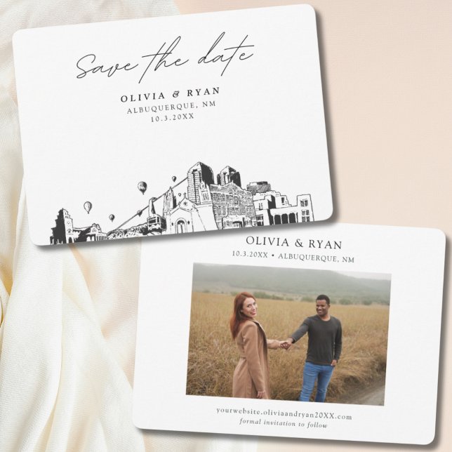 Albuquerque Wedding Modern Save the Date Invitation (Albuquerque wedding save the date with engagement photo)