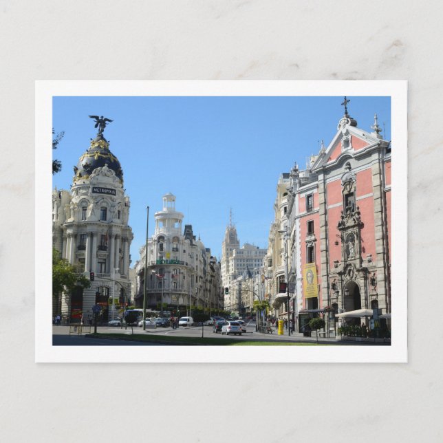 Alcala and Gran Via Street, Madrid Postcard (Front)