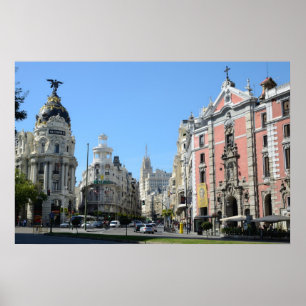 Alcala and Gran Via Street, Madrid Poster