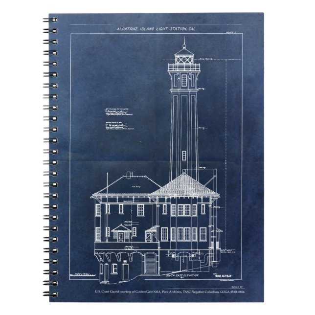 Alcatraz Island Lighthouse Vintage Blueprint Notebook (Front)