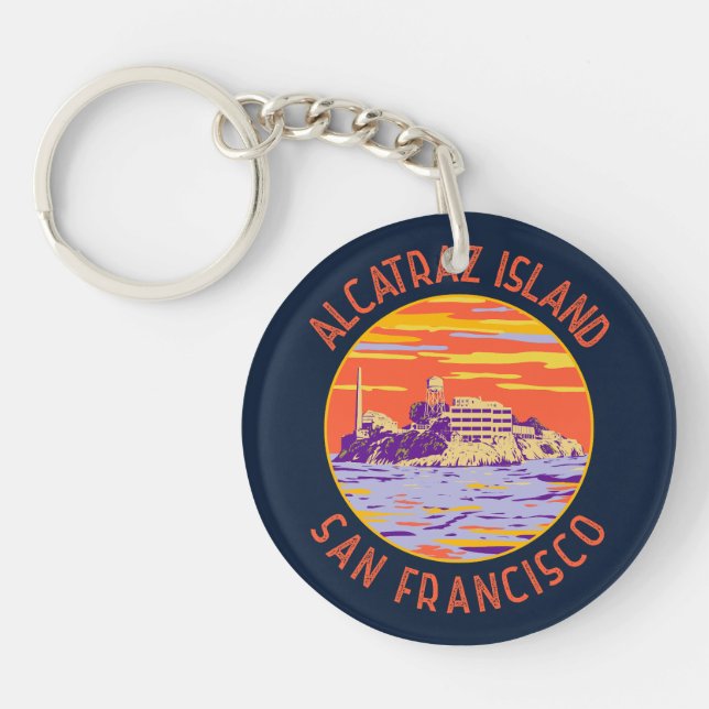 Alcatraz Island San Francisco Distressed Circle Key Ring (Front)