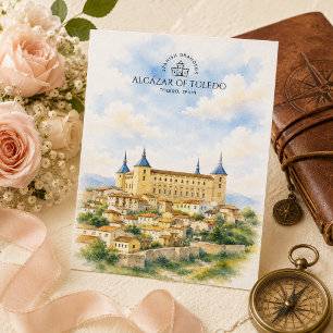 Alcázar Of Toledo, Spain   Watercolor Landscape Postcard