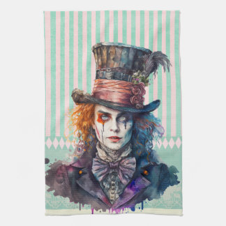 Alce in wonderland Mad hatter watercolour Tea Towel
