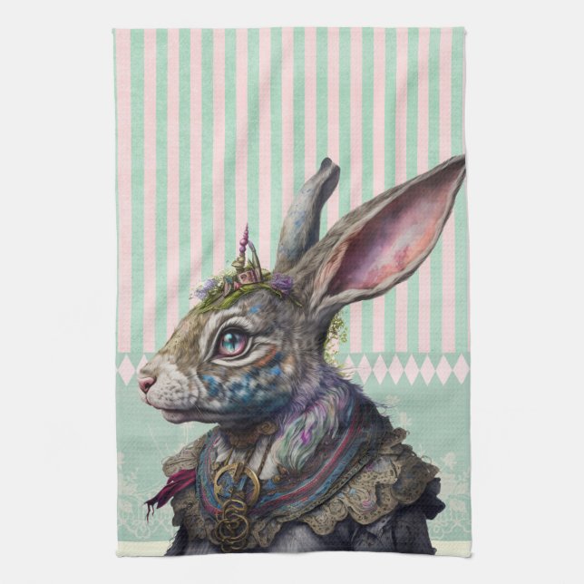 Alce in wonderland White rabbit watercolour Tea Towel (Vertical)