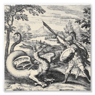Alchemy Dragon Fights Gladiator Photo Print