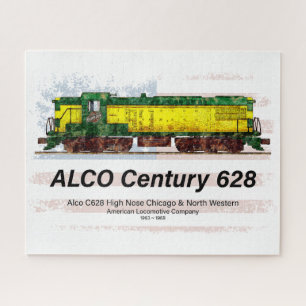 Alco C-628 Diesel Locomotive and American flag Jigsaw Puzzle