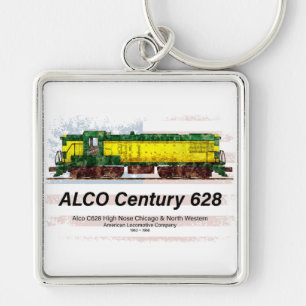 Alco C-628 Diesel Locomotive and American flag Key Ring