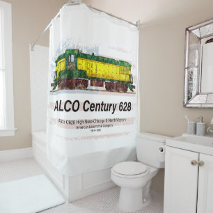 Alco C-628 Diesel Locomotive and American flag Shower Curtain