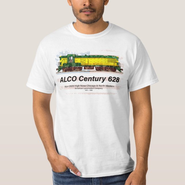 Alco C-628 Diesel Locomotive and American flag T-Shirt (Front)