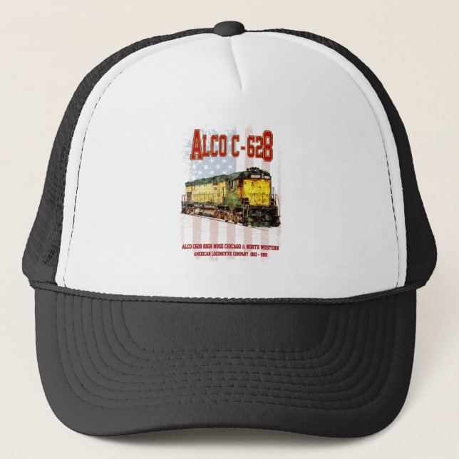 Alco C-628 Diesel Locomotive and American flag Trucker Hat (Front)