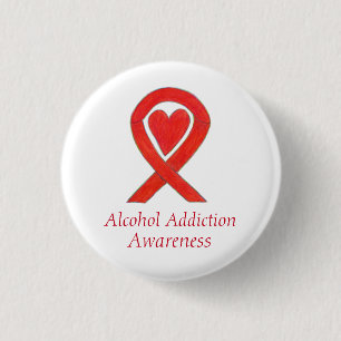 Alcohol Addiction Awareness Red Heart Ribbon Pin