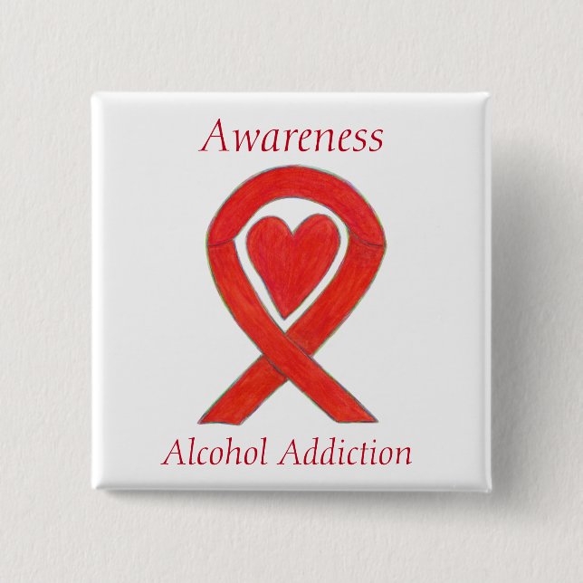 Alcohol Addiction Awareness Red Heart Ribbon Pin (Front)