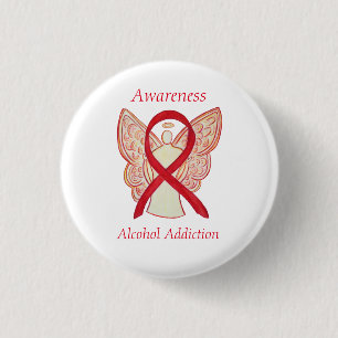 Alcohol Addiction Awareness Red Ribbon Angel Pin