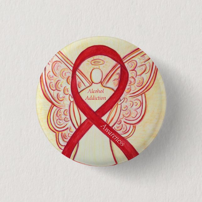 Alcohol Addiction Awareness Red Ribbon Angel Pins (Front)