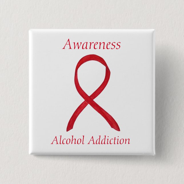 Alcohol Addiction Awareness Red Ribbon Pin (Front)