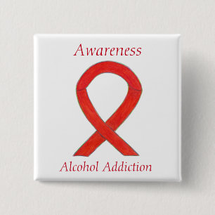Alcohol Addiction Awareness Red Ribbon Pin